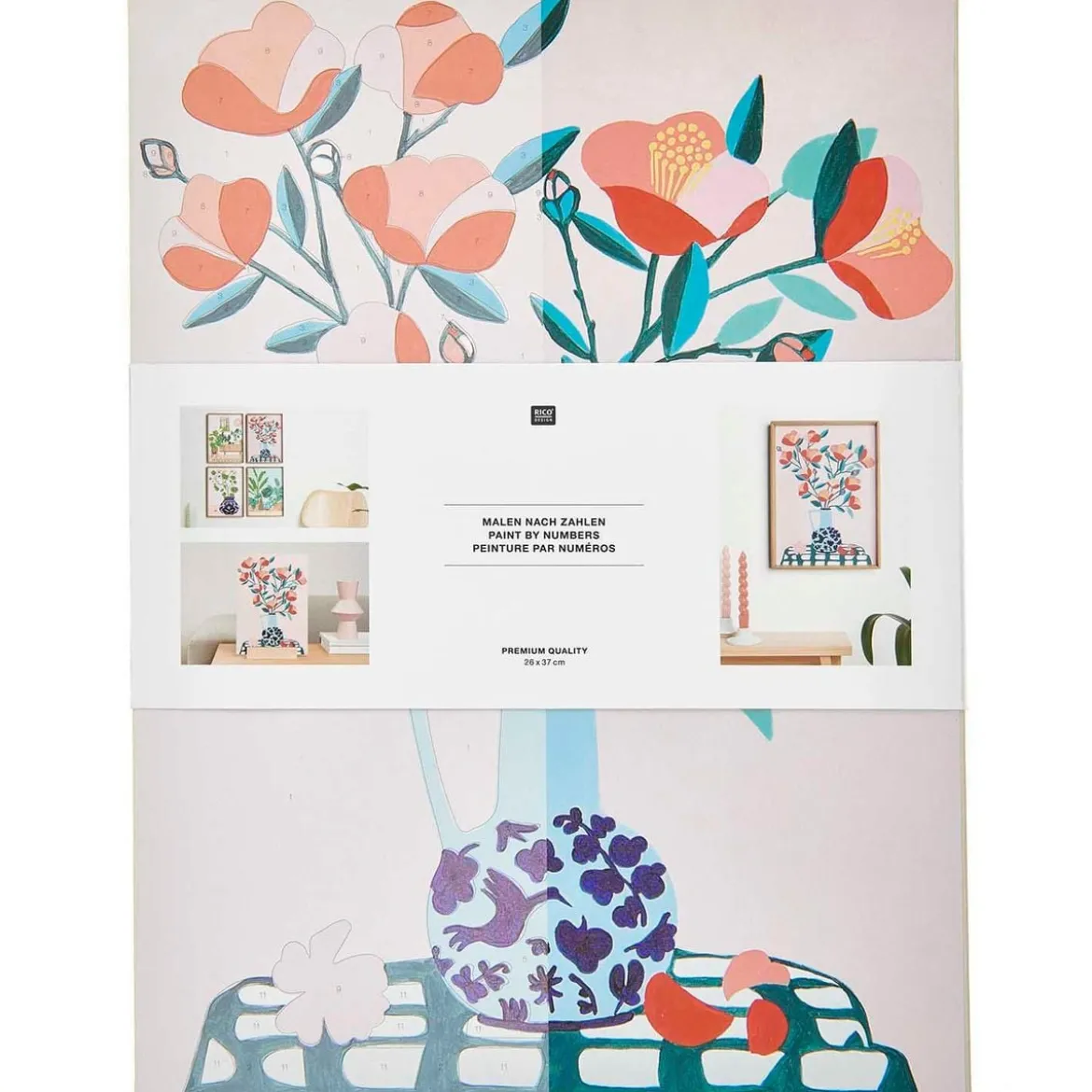 Set für Malen nach Zahlen Motiv Kamelie rosa grün 26x37cm von Rico Design