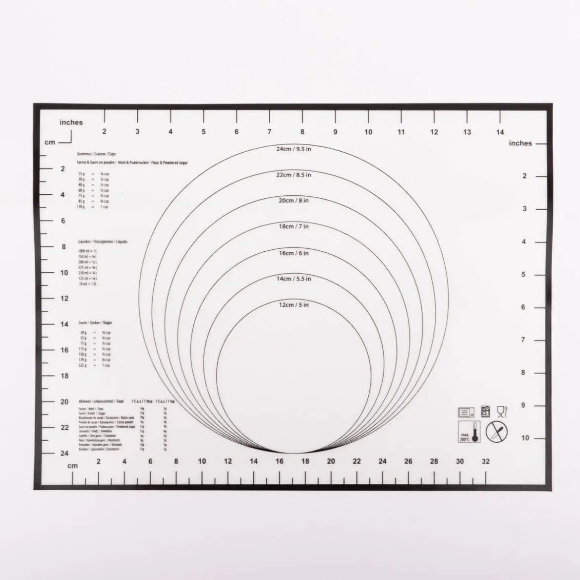 Silikon Backmatte Smart Pastry mit Skala und Umrechnungstabellen weiß schwarz 30x40cm von Zenker