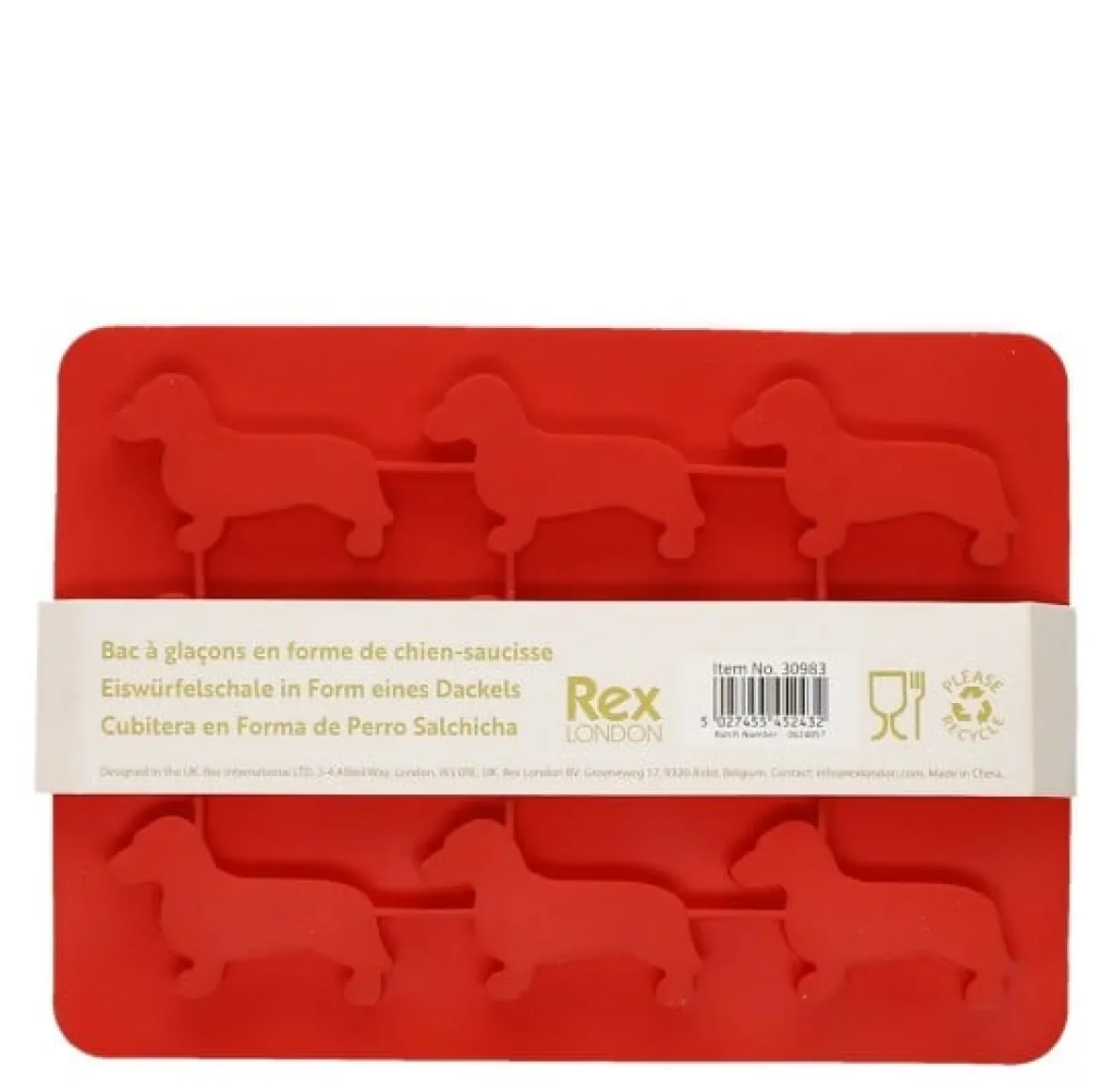 Silikon Eiswürfelform Dackel Sausage Dog rot von Rex London