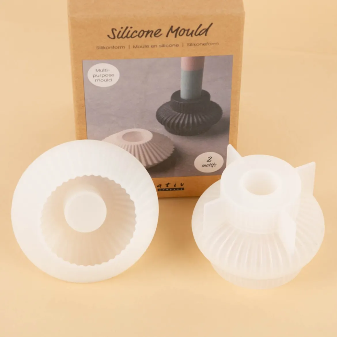 Silikonform Kerzenhalter gerillt 2 Stk zum Gießen von Gips, Beton & Harz von Creativ Company