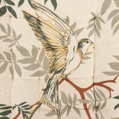 Sitzkissen mit Bindebändern Vogel Blätter grün beige gold 38x38cm