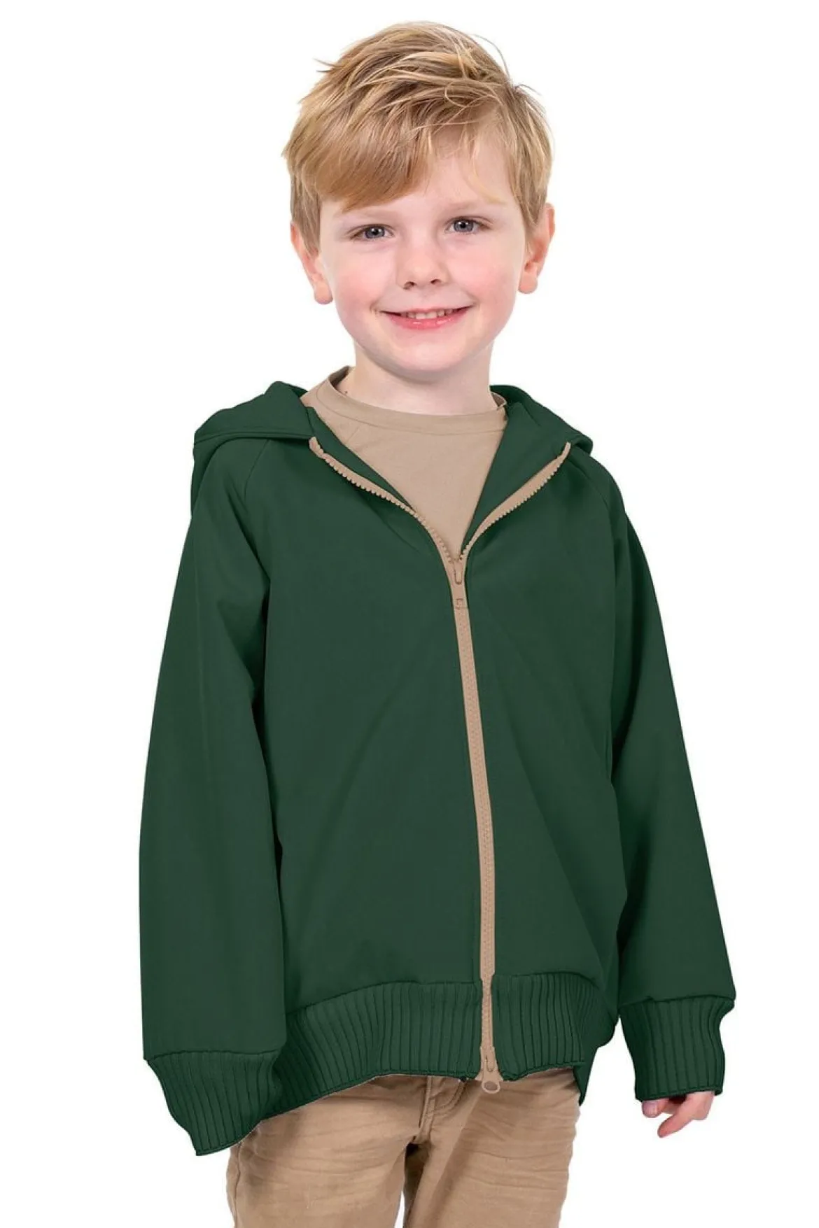 Softshell Stoff mit Fleece Innenseite einfarbig dunkelgrün 1,45m Breite