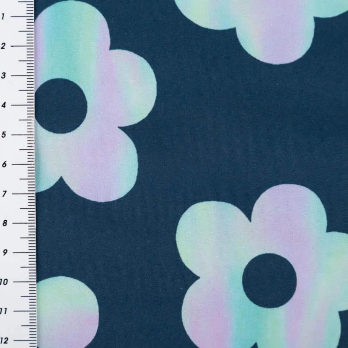 Softshell Stoff mit Fleece-Rückseite Digital Flowers petrolblau 148cm Breite