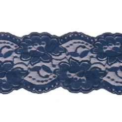 Spitze elastisch Blumen dunkelblau Meterware Breite: 9,5cm