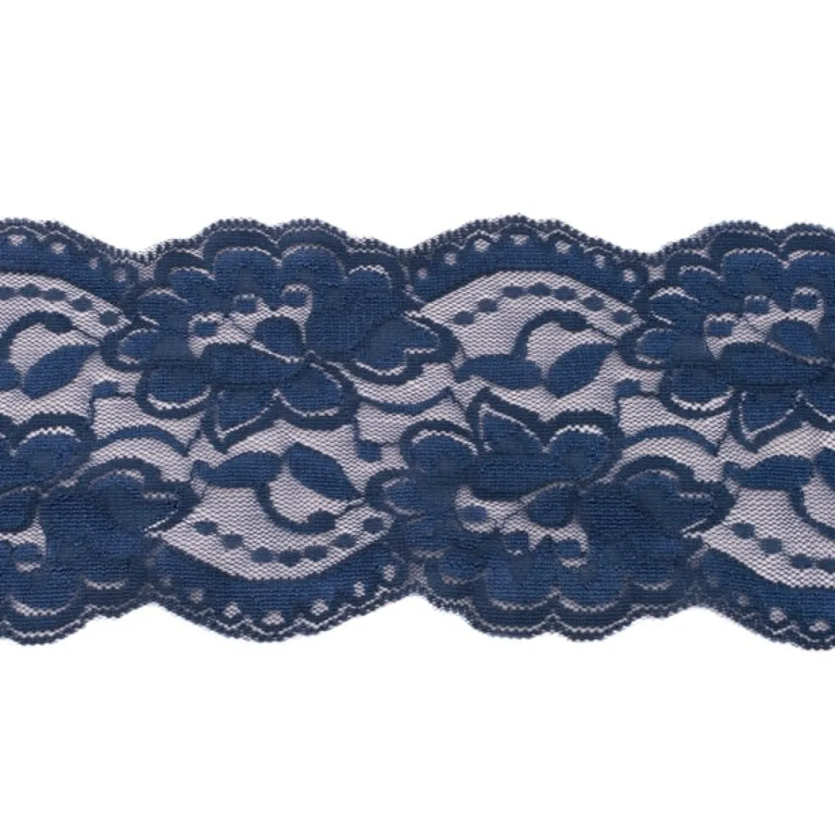 Spitze elastisch Blumen dunkelblau Meterware Breite: 9,5cm