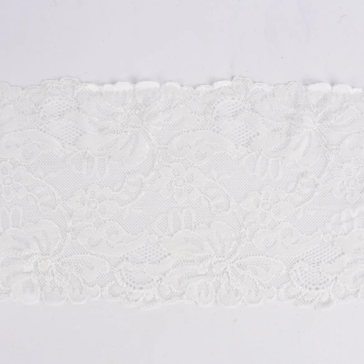 Spitze elastisch Blumen Meterware offweiß Breite: 15cm