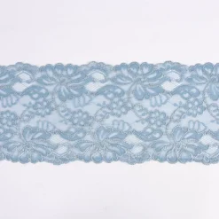 Spitze elastisch Blumen Meterware hell jeansblau Breite: 15cm