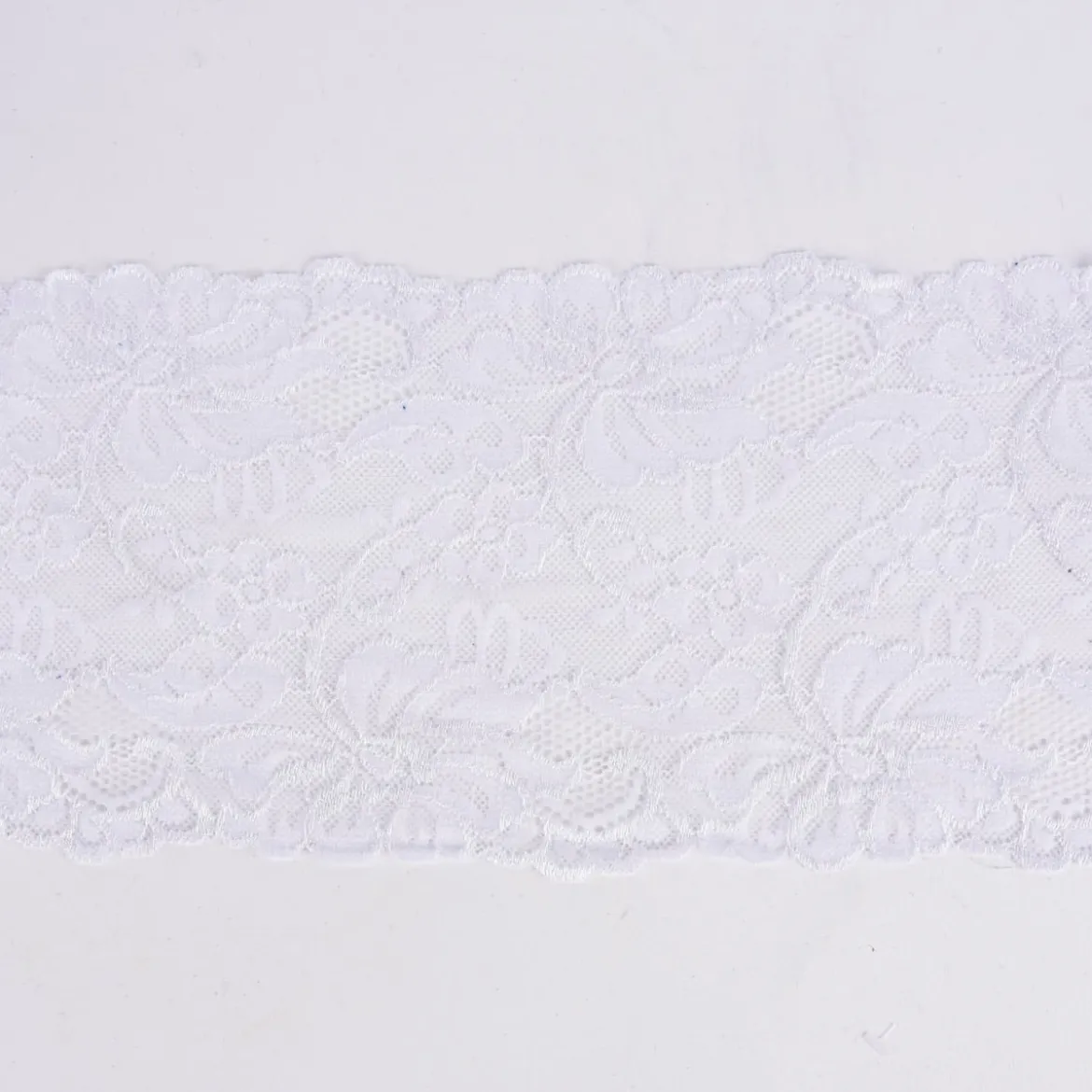 Spitze elastisch Blumen Meterware weiß Breite: 15cm