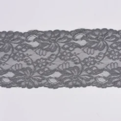 Spitze elastisch Blumen Meterware grau Breite: 15cm