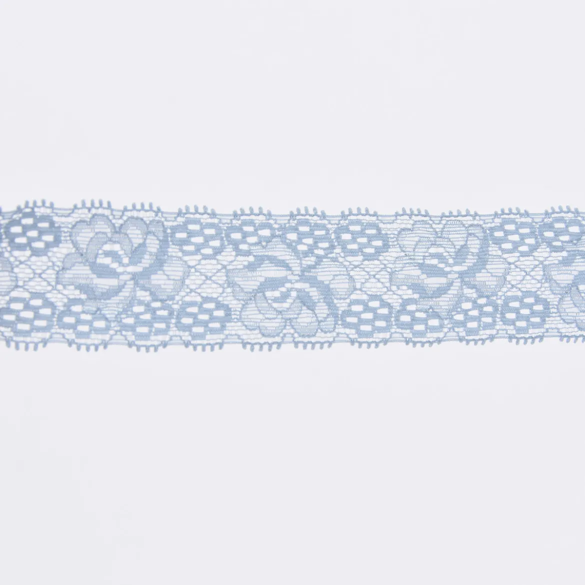 Spitze elastisch Blumen Meterware hell jeansblau Breite: 3cm