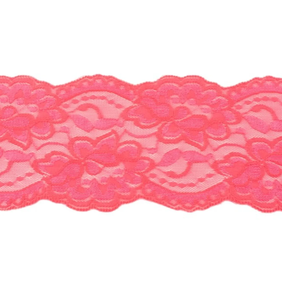 Spitze elastisch Blumen neon pink Meterware Breite: 9,5cm
