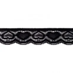 Spitze Elastisch schwarz Herzen Meterware Breite: 3,5cm