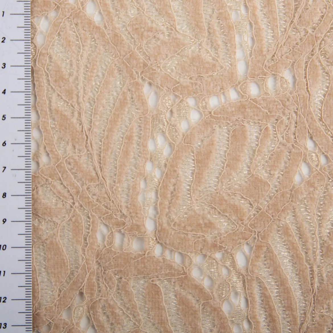 Spitze mit Chenille Blätterdessin Meterware beige 150cm breit