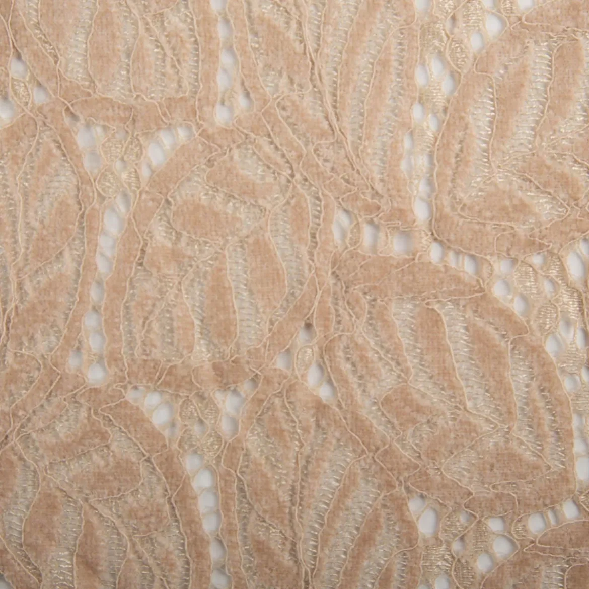 Spitze mit Chenille Blätterdessin Meterware beige 150cm breit
