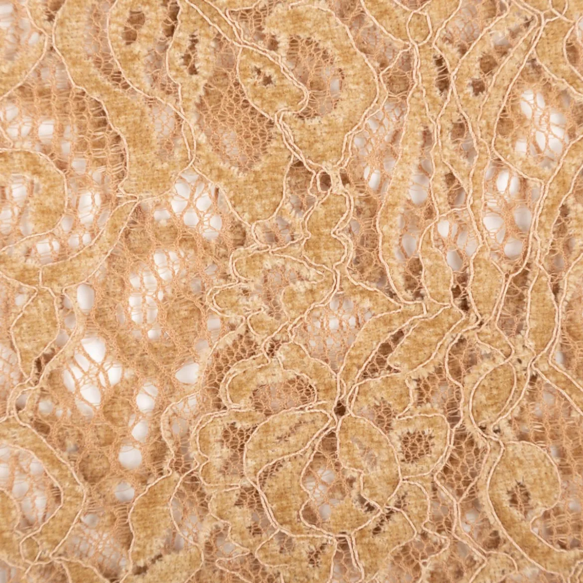 Spitze mit Chenille Meterware floral camel 150cm breit