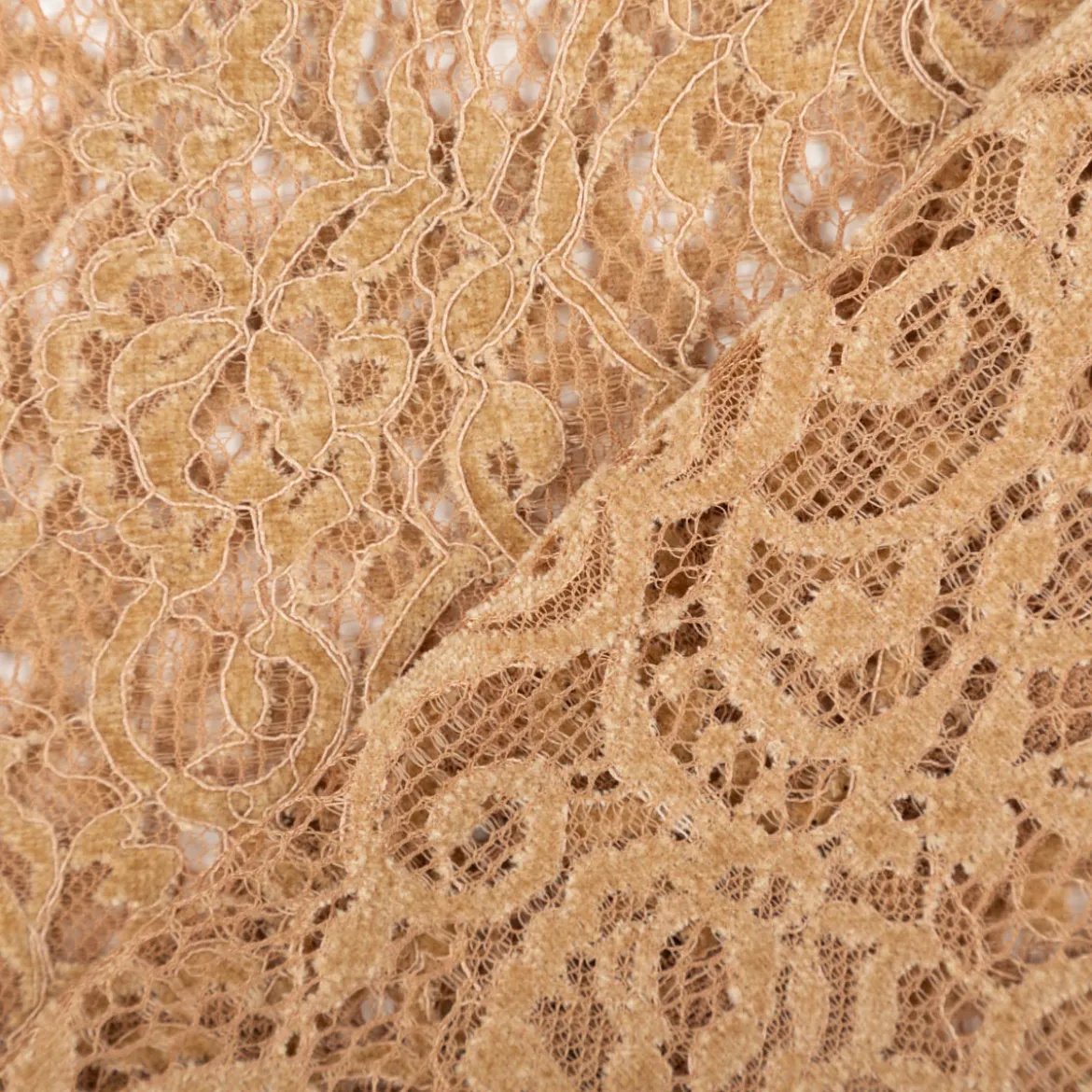 Spitze mit Chenille Meterware floral camel 150cm breit