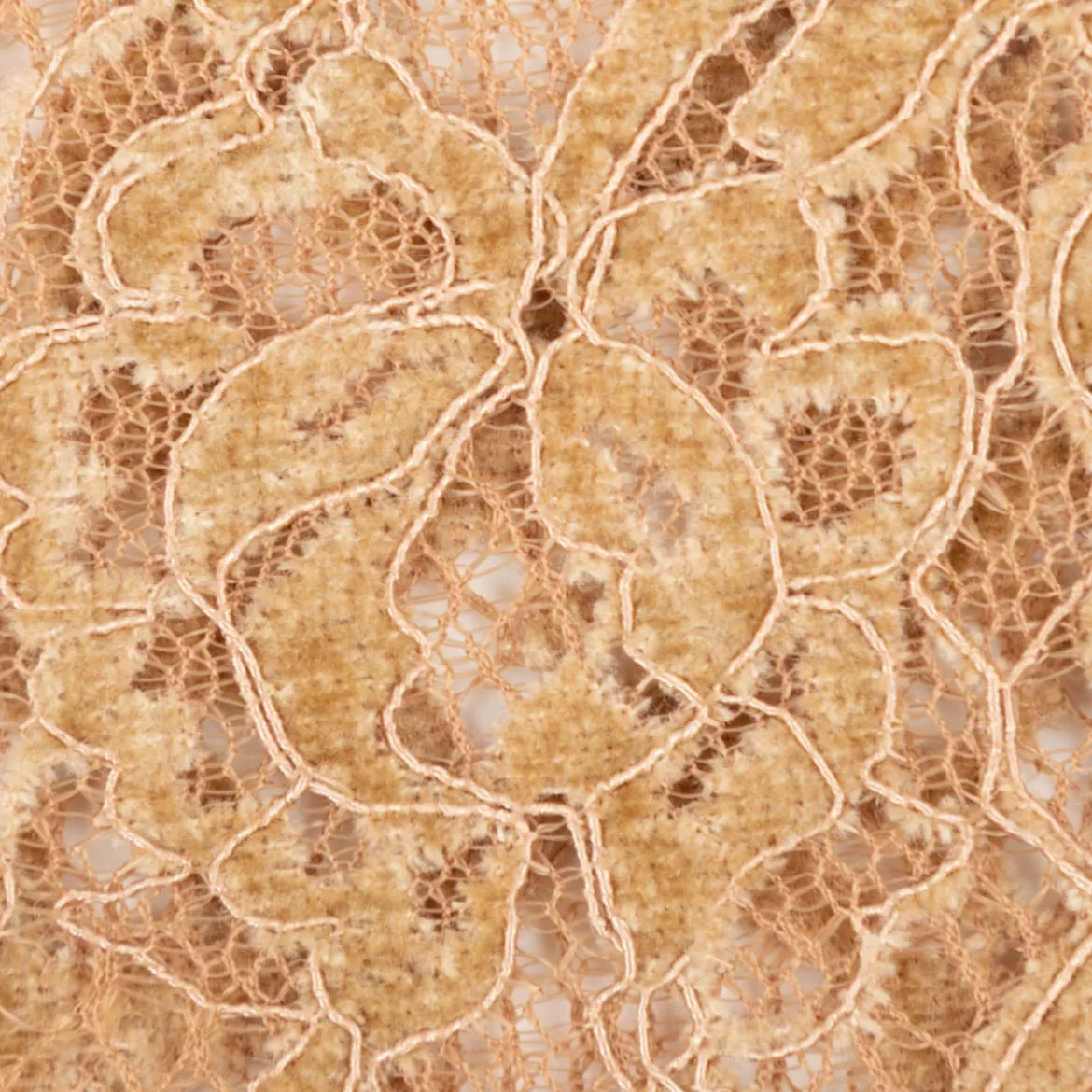Spitze mit Chenille Meterware floral camel 150cm breit