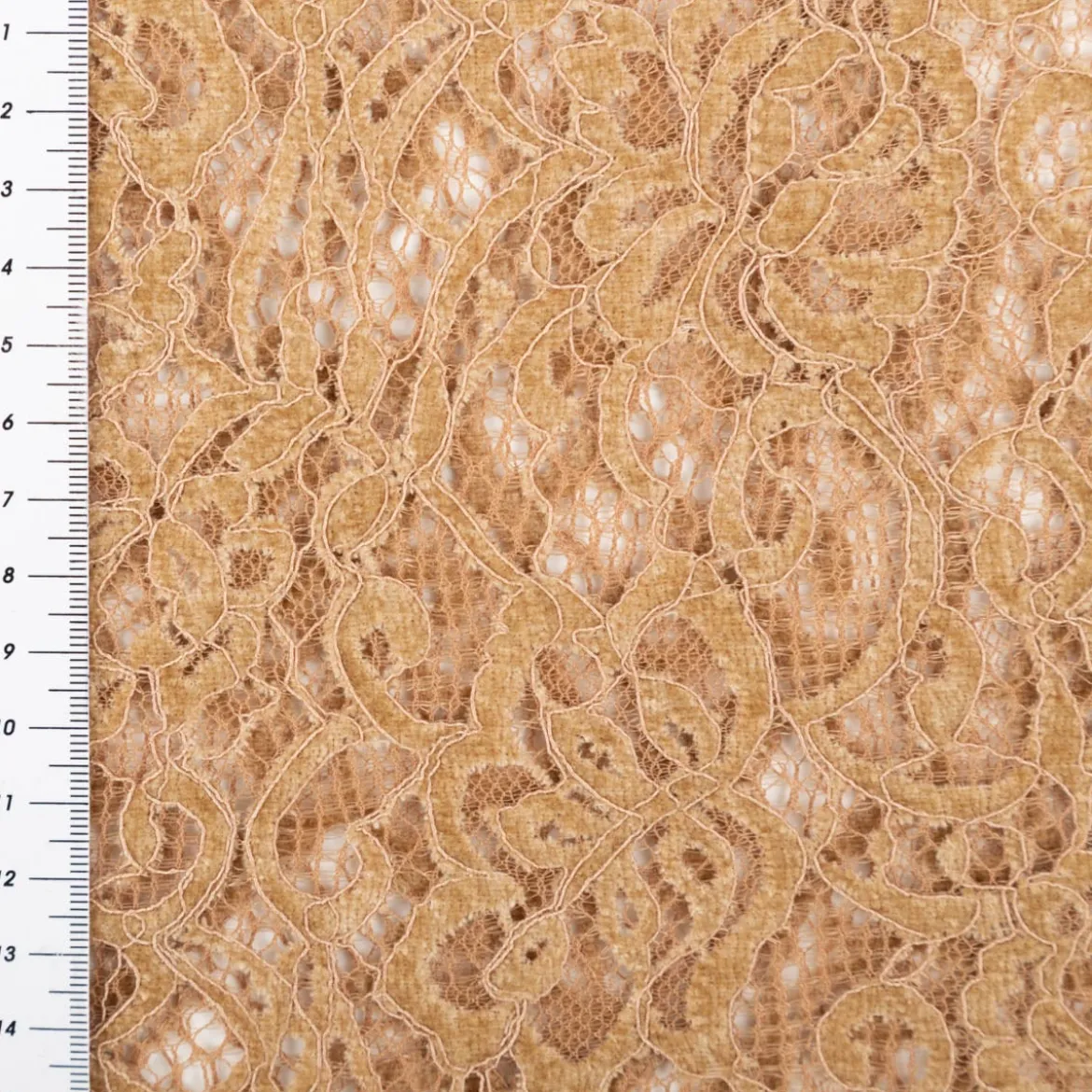 Spitze mit Chenille Meterware floral camel 150cm breit