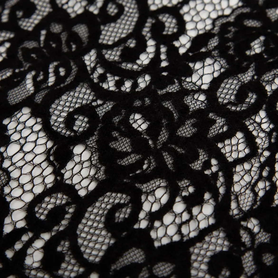 Spitze mit Chenille Meterware floral schwarz 150cm breit