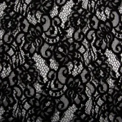 Spitze mit Chenille Meterware floral schwarz 150cm breit