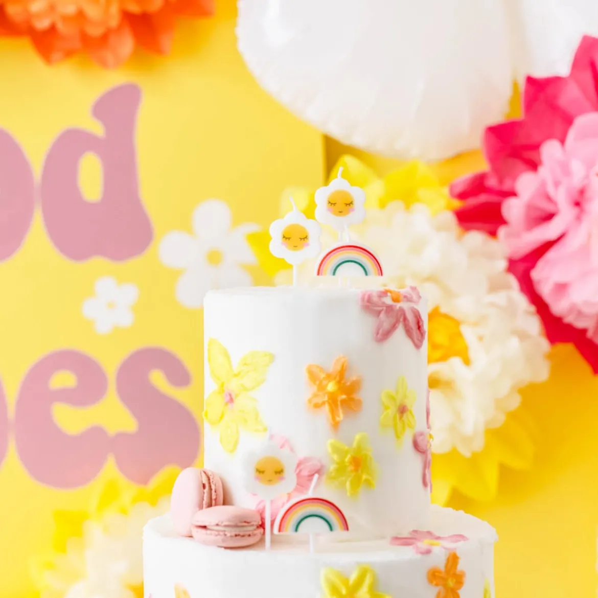 5 Stück Geburtstagskerzen Daisy Blumen und Regenbogen