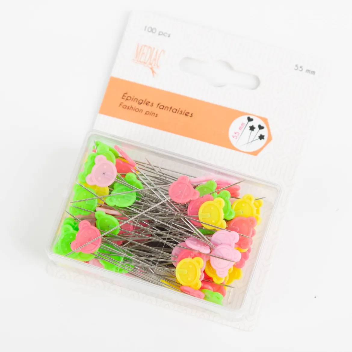 Stecknadel Bärchen bunt im 100er Pack