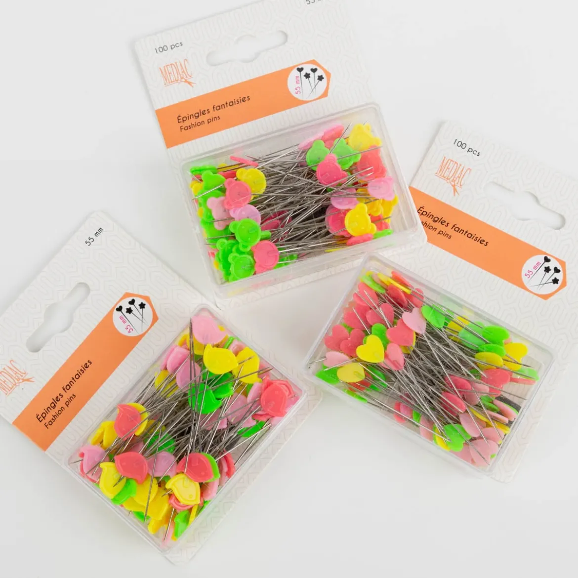 Stecknadel Herzchen bunt im 100er Pack