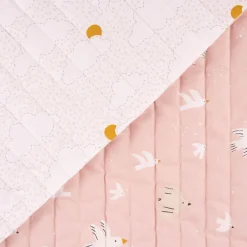 Steppstoff Baumwolle Wazou Noug Vögel Wolken Sonne beidseitig rosa weiß 1,50m Breite
