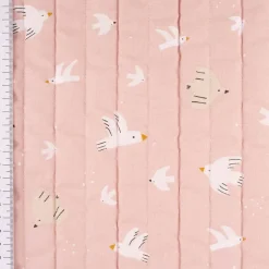 Steppstoff Baumwolle Wazou Noug Vögel Wolken Sonne beidseitig rosa weiß 1,50m Breite