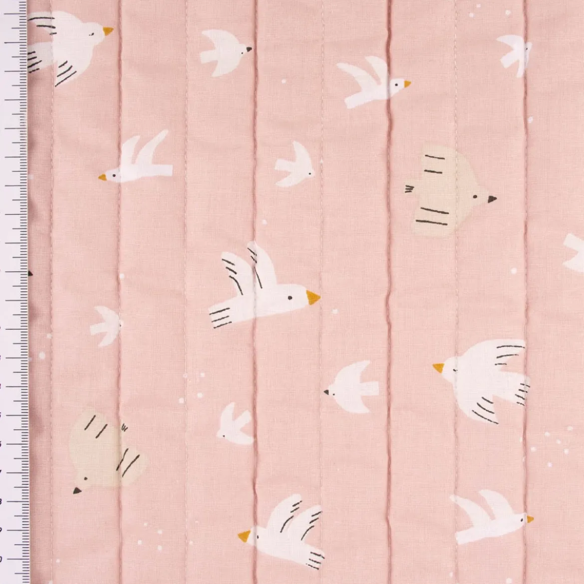 Steppstoff Baumwolle Wazou Noug Vögel Wolken Sonne beidseitig rosa weiß 1,50m Breite