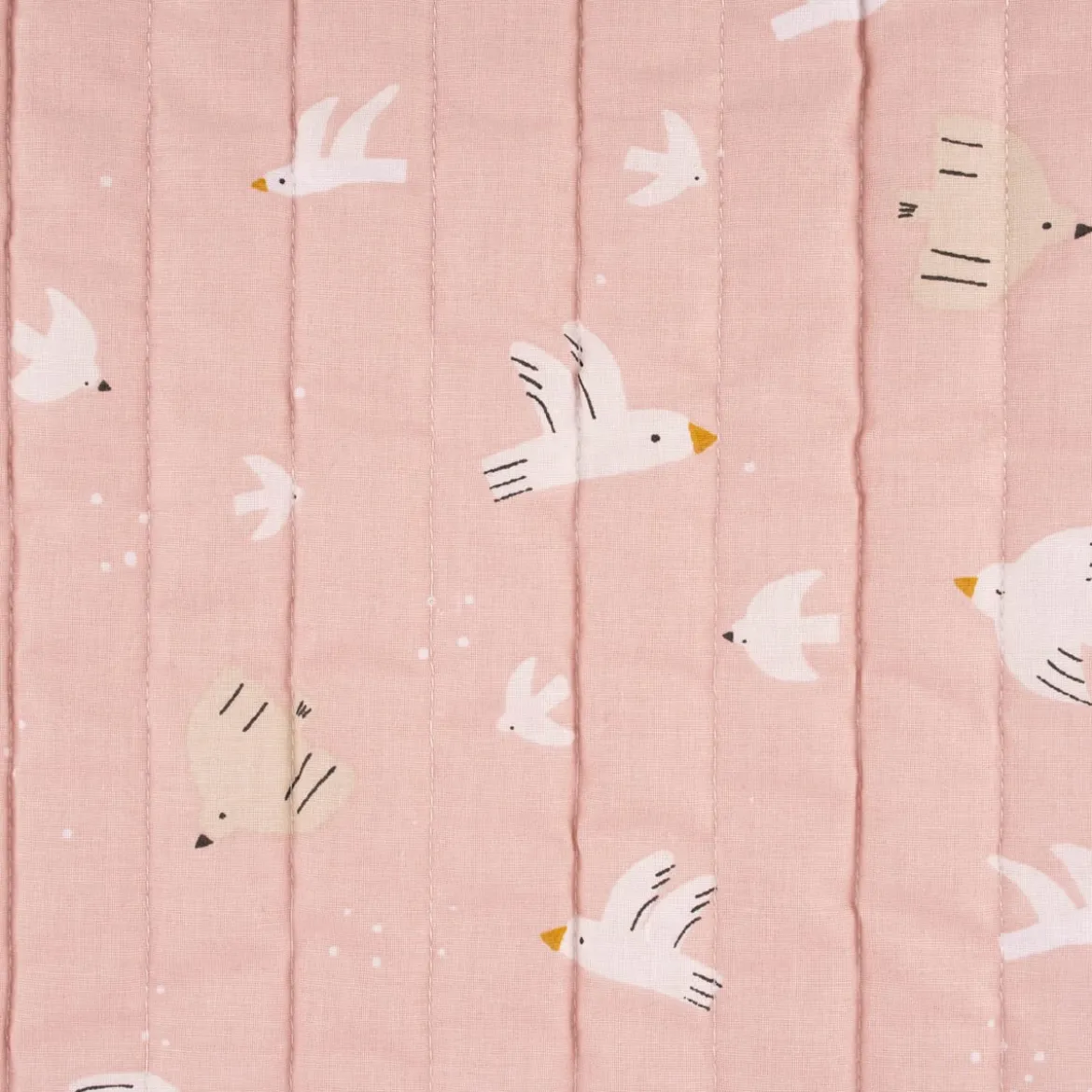 Steppstoff Baumwolle Wazou Noug Vögel Wolken Sonne beidseitig rosa weiß 1,50m Breite