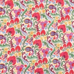 Steppstoff Baumwollstoff Voile Blumen Streifen Poppy Fabrics weiß bunt 1,35m Breite