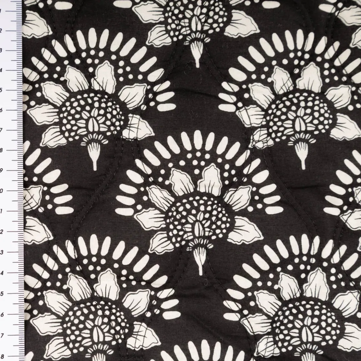 Steppstoff Baumwollstoff Voile Blumen Abstrakt schwarz weiß 1,35m Breite