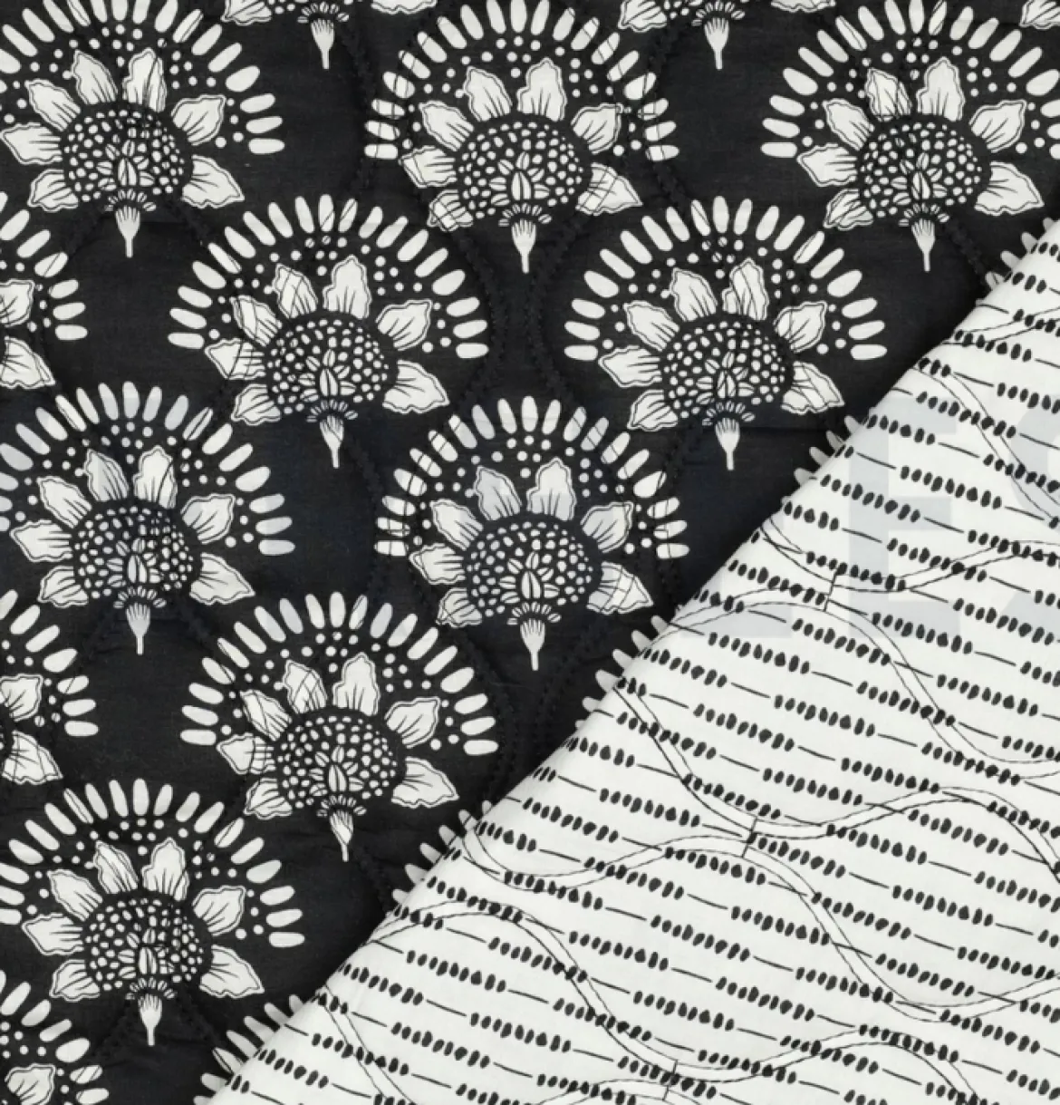 Steppstoff Baumwollstoff Voile Blumen Abstrakt schwarz weiß 1,35m Breite