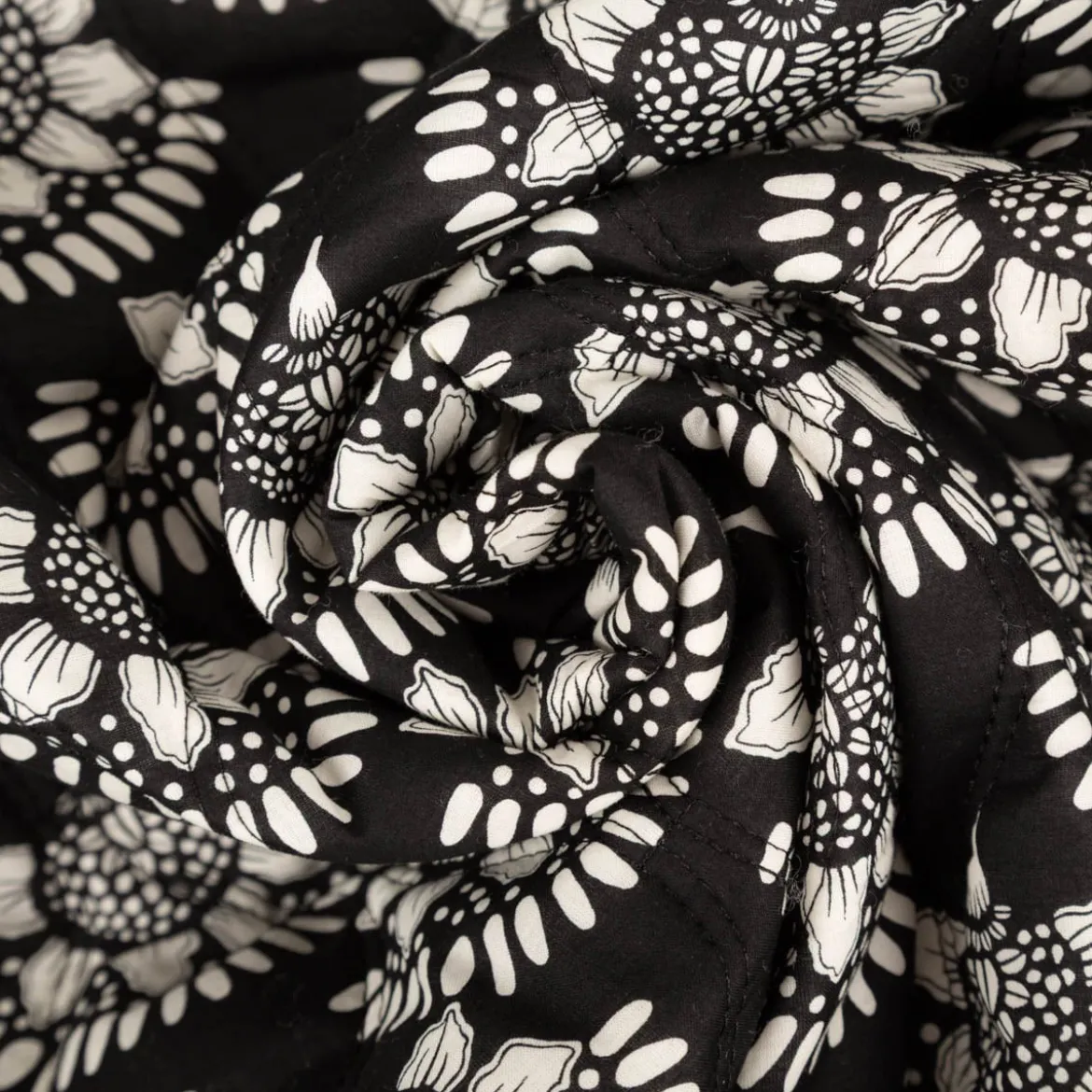Steppstoff Baumwollstoff Voile Blumen Abstrakt schwarz weiß 1,35m Breite