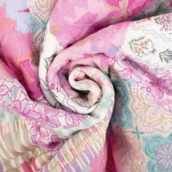 Steppstoff Musselin Stoff Blumen Patches Digitaldruck ecru rosa türkis 1,30m Breite