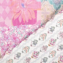 Steppstoff Musselin Stoff Blumen Patches Digitaldruck ecru rosa türkis 1,30m Breite