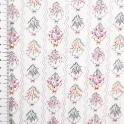 Steppstoff Musselin Stoff Blumen Patches Digitaldruck ecru rosa türkis 1,30m Breite