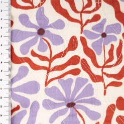 Steppstoff Musselin Stoff Blumen Retro natur rot lila 1,30m Breite
