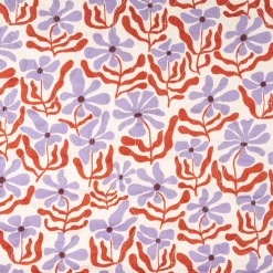 Steppstoff Musselin Stoff Blumen Retro natur rot lila 1,30m Breite