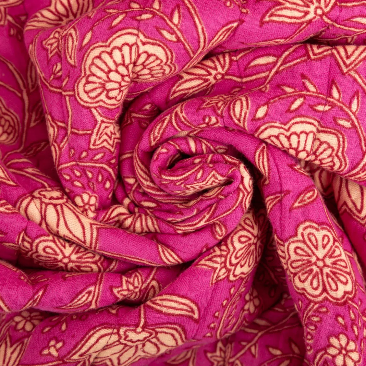 Steppstoff Musselin Stoff Wattierung Doubleface Abstrakt Floral fuchsia 1,30m Breite