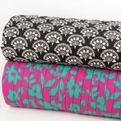 Steppstoff Musselin Stoff Wattierung Doubleface Leo Blumen pink grün 1,30m Breite