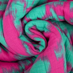 Steppstoff Musselin Stoff Wattierung Doubleface Leo Blumen pink grün 1,30m Breite