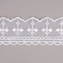 Stickereiborte Stickerei auf Tüllband Kreuz 55mm breit weiß
