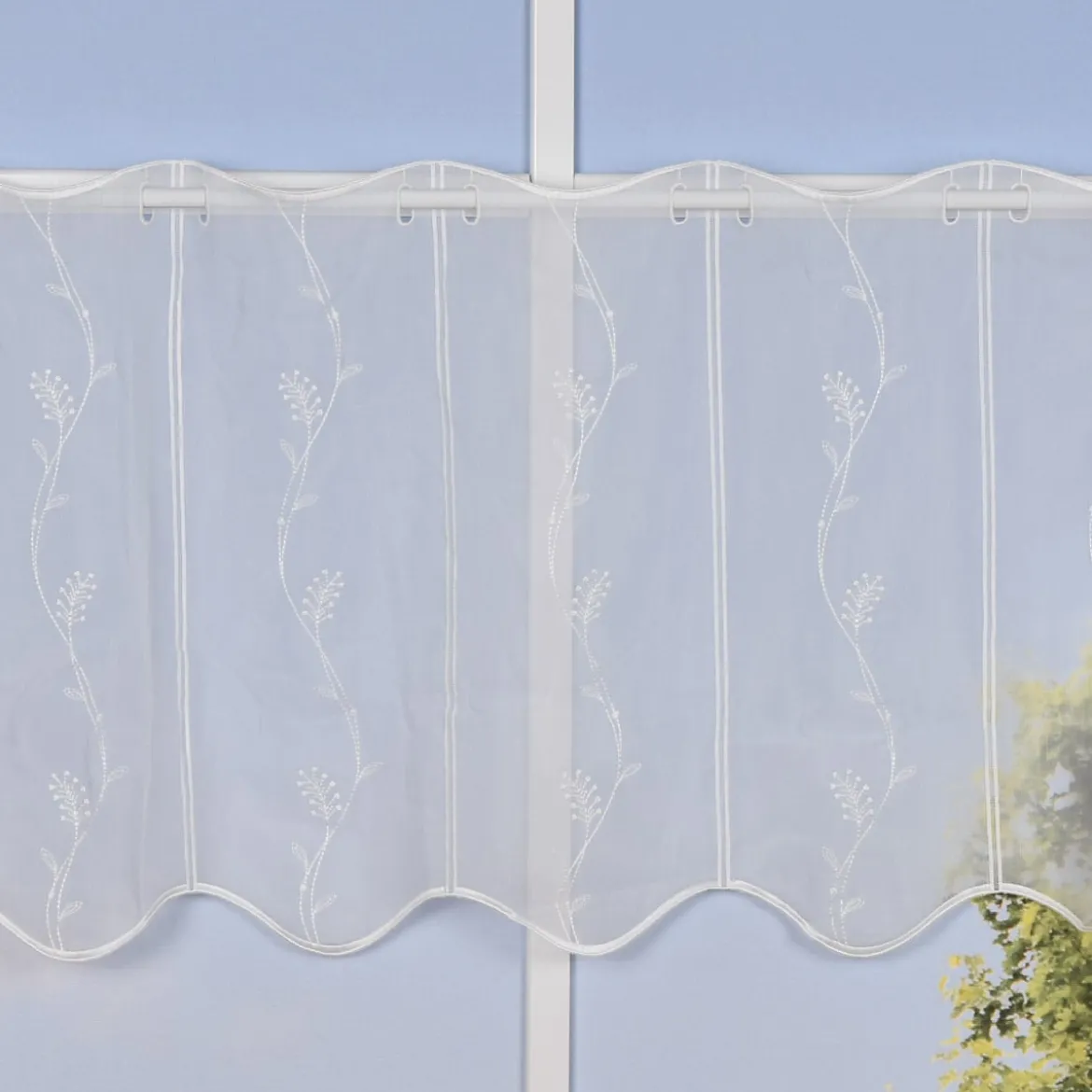 Stickerei-Panneaux Bistrogardine Scheibengardine transparent und nähfrei mit Stickerei Blütenranken ecru 45cm Höhe