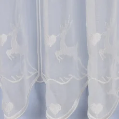 Stickerei-Panneaux Bistrogardine Scheibengardine transparent und nähfrei mit Hirschen und Herzen ecru 30cm Höhe