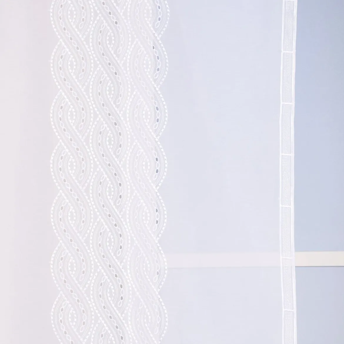 Stickpaneel Flächenvorhang Meterware mit Stickerei Flechtmuster weiß 60cm breit