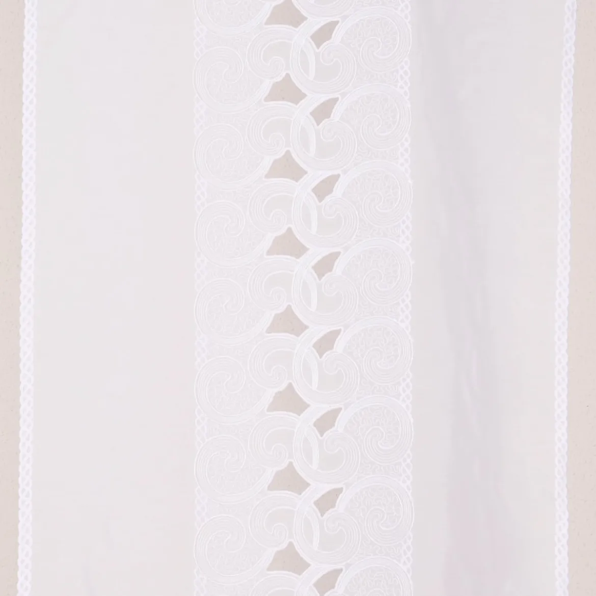 Stickpaneel Flächenvorhang Meterware mit Stickerei Schnörkel Wellenrand weiß 60cm breit