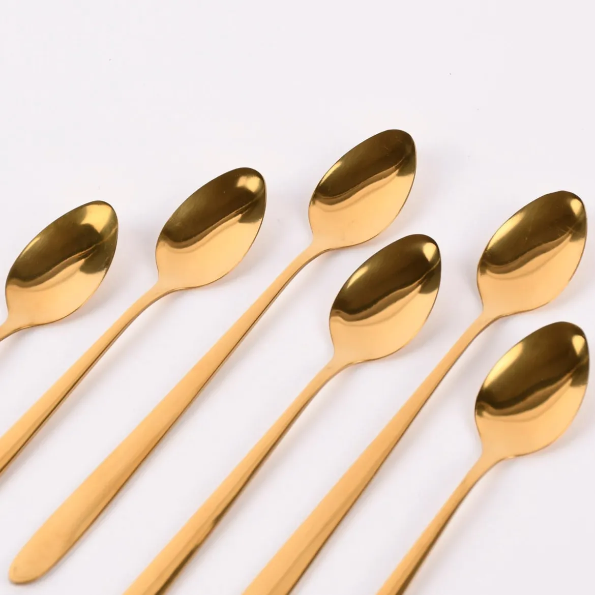 6Stk Eislöffel Longdrink-Löffel langstielige Löffel Edelstahl goldfarbig 20cm