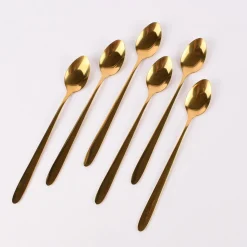 6Stk Eislöffel Longdrink-Löffel langstielige Löffel Edelstahl goldfarbig 20cm